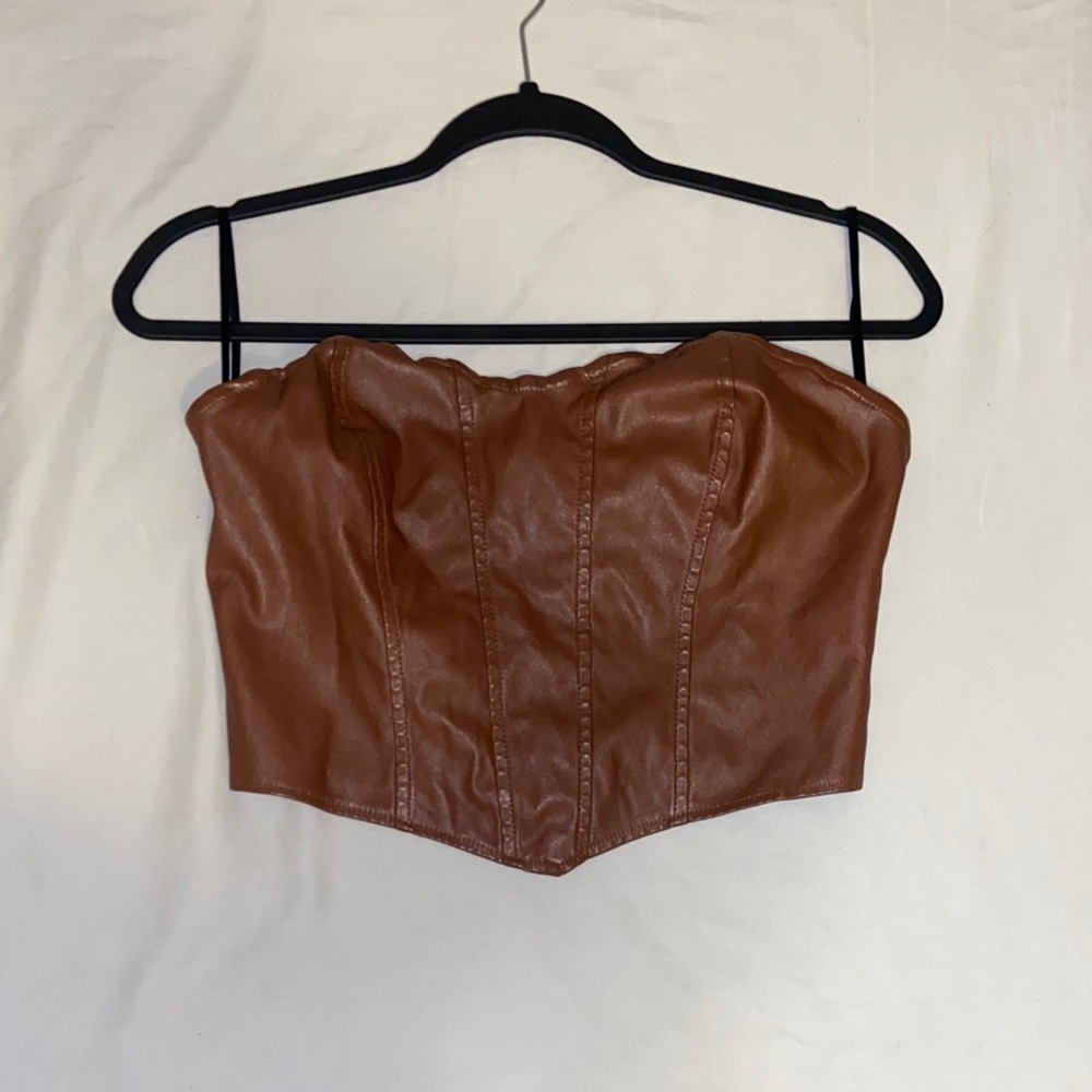 Brown Faux Leather Crop Top